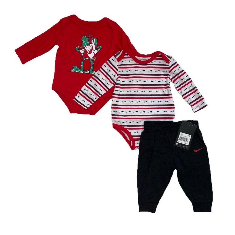 Nike Baby 3PC Set University Red Holiday Bodysuits and Joggers 6M